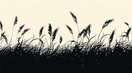 A field of wheat waving in the wind. silhouette illustration