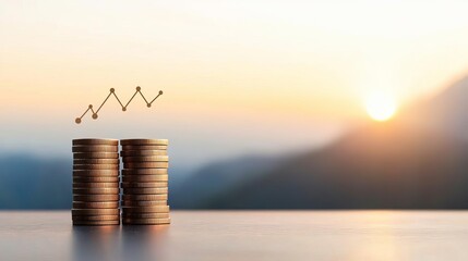 Investment strategy represented by a growth chart on a sleek digital display, set against a breathtaking view of a mountain sunrise, highlighting the path toward financial success