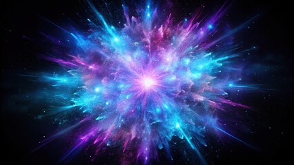 Obraz premium Galactic explosion with purple and blue colors in a deep black background wallpaper, space, stellar evolution, starry night sky, celestial events