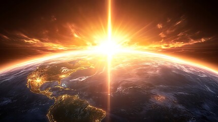 Sunrise over the Earth A Stunning View from Space Light Gradient Background with Room for Typography