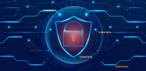 Cyber security attach concept. Data protection with shield and lock background vector editable