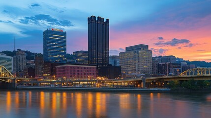 Vibrant Cityscape of Pittsburgh at Dusk