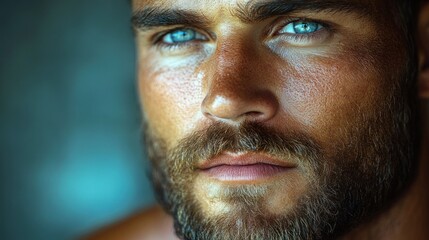 Fototapeta premium Close Up Portrait of a Man with Blue Eyes