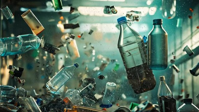 A dynamic scene of recycling innovation, where advanced technologies are being used to convert waste into new materials,