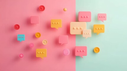 Diverse group of people of various ages and backgrounds engaged in lively discussion on an online forum, with chat bubbles and emojis floating around them.