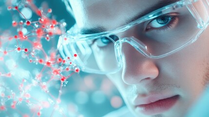 A group of diverse scientists collaborating on a global project, surrounded by advanced technology and network displays.