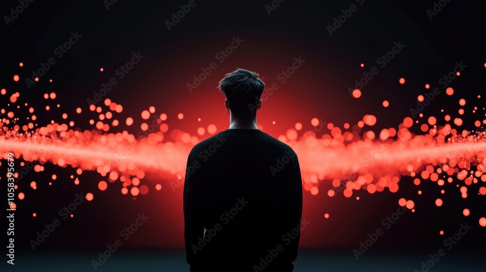 Poster a lone individual in a digital landscape surrounded by data visualizations, representing the individ