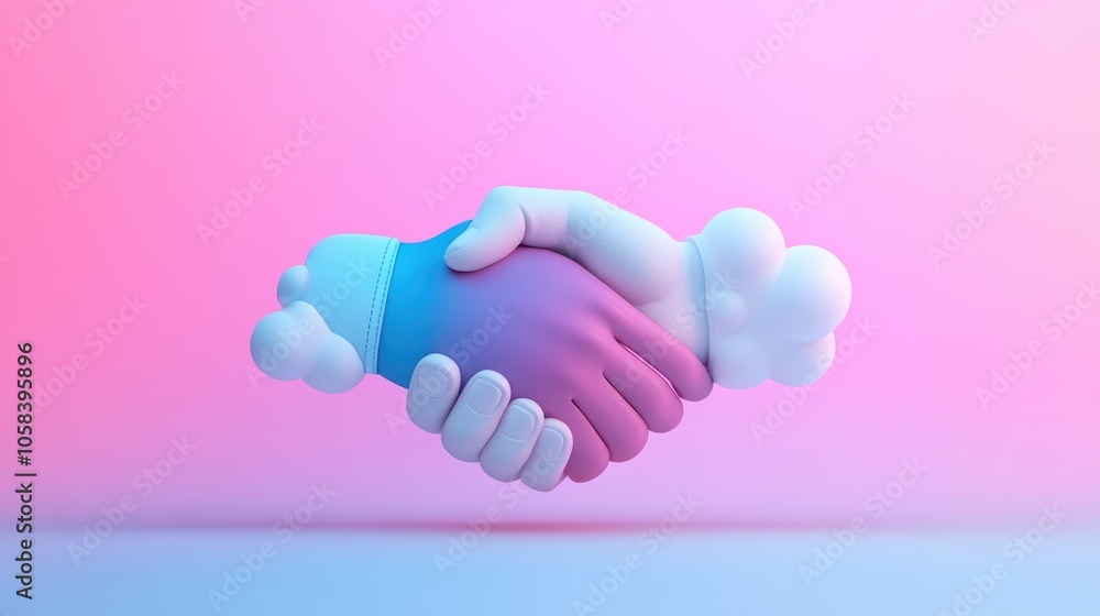 Poster a graphic of a handshake between two virtual avatars, symbolizing the trust and security of online t