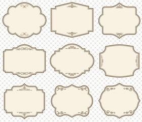 Set of vintage frames and borders isolated on white background.