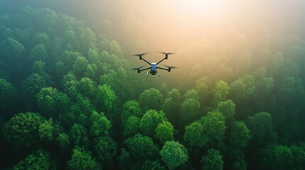 Fototapeta premium A solar powered drone monitoring a wildlife sanctuary, showcasing the use of technology for animal conservation.