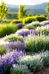 Obraz premium Lavender Field with Mountains in the Background.