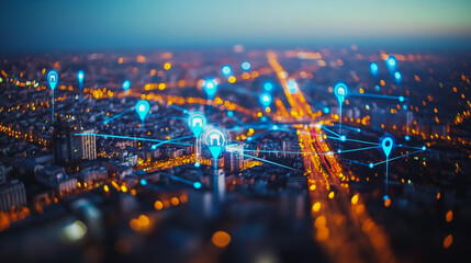 Obraz premium Smart digital Innovation city with connection network reciprocity over the cityscape. of future smart wireless digital city and social media networking systems that connects people with in city