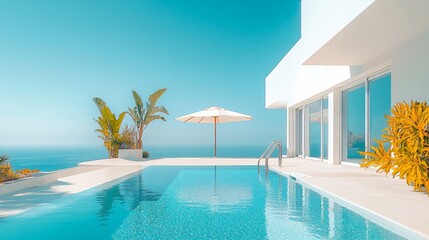 Relaxing at a Private Pool by the Beach in a Luxurious Hotel or Vacation Home, Perfect for a Calm and Rejuvenating Getaway