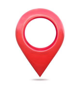 Red map location point marker or navigation pin icon sign on white background clipping path included. Red GPS pointer marker icon. Element for map, social media, mobile apps. - 3d illustration.