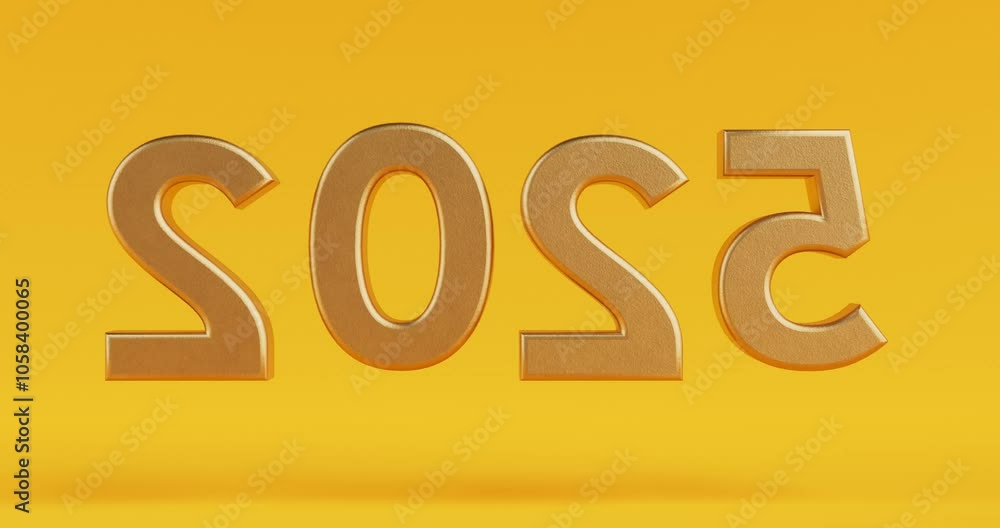 Poster 4k resolution video: 2025 new year golden sign seamless loop rotating on a yellow background with al