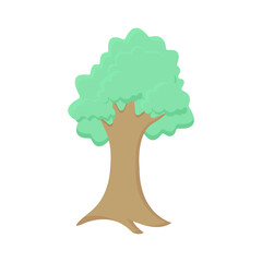 Green tree, oak, isolated on white. Vector illustration. Environment, garden, forest, oxygen, ecology, organic emblem, symbol.