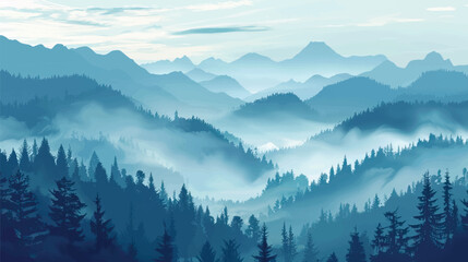 A foggy mountain landscape. silhouette illustration