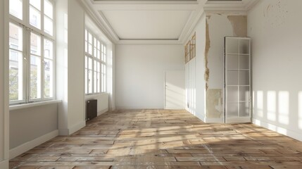 Obraz premium Renovating an Empty Apartment Room: Transformation.