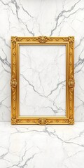 Golden frame with intricate designs on a luxurious marble background, luxury, marble