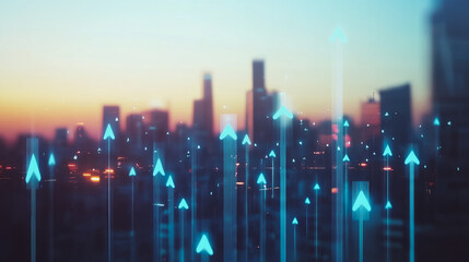 Smart digital Innovation city with connection network reciprocity over the cityscape. of future smart wireless digital city and social media networking systems that connects people with in city