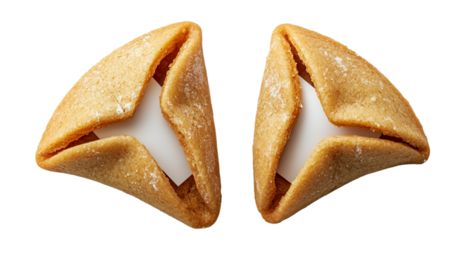 Two fortune cookies top view, created with Generative AI technology, PNG
