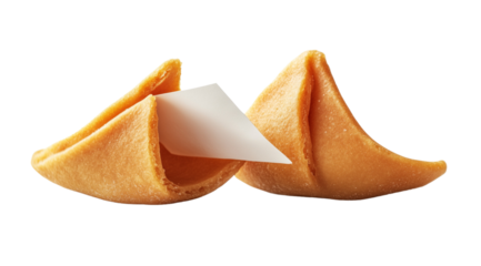 Broken fortune cookie close up, created with Generative AI technology, PNG