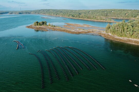 Shellfish farm on Orr's Island, Harpswell, Maine, United States.