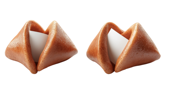 Two fortune cookies close up, created with Generative AI technology, PNG