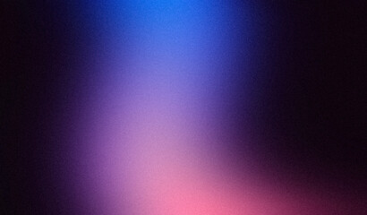 Purple pink blue black grainy gradient backdrop design. Abstract glowing colors from dark to light, Vibrant color flow shaped grainy gradient texture, ideal for any project