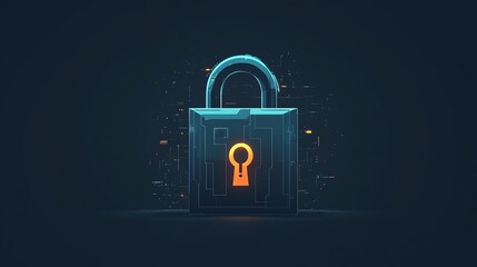 Digital padlock with glowing blue and orange design on dark background.