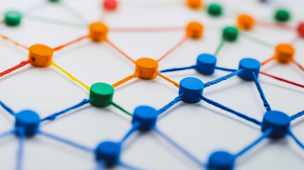 abstract professional business team people innovation connection of line from nail node to node on map background , networking concept