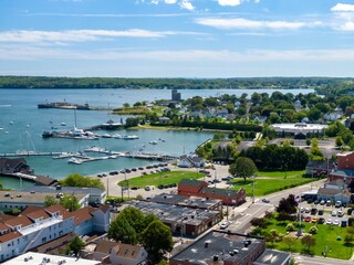 The harbor and town of  Rockland, Maine, United States.