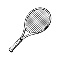 Tennis Racket Illustration, Vector Art, Sport Equipment, Black Lines
