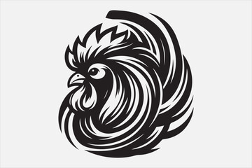 A black and white vector silhouette of a rooster head.