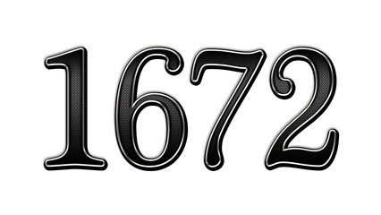 black metal 3d design of number 1672 on white background.