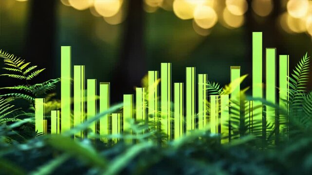 A stock market bar chart emphasizing ESG (Environmental, Social, Governance) investments, with green-themed bars 
