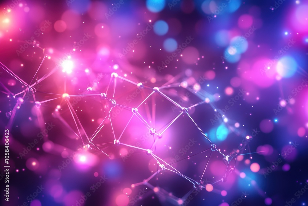 Poster a dynamic, abstract image featuring a glowing web of interconnected nodes and lines in shades