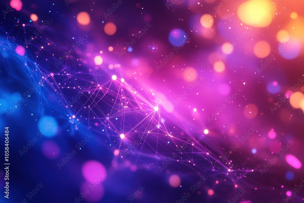 Poster a dynamic, abstract image featuring a glowing web of interconnected nodes and lines in shades