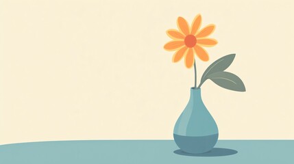 A vibrant orange flower in a blue vase against a soft, neutral background, symbolizing beauty and tranquility.