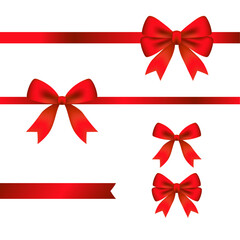 Red ribbon bow set Christmas celebration greeting. vector