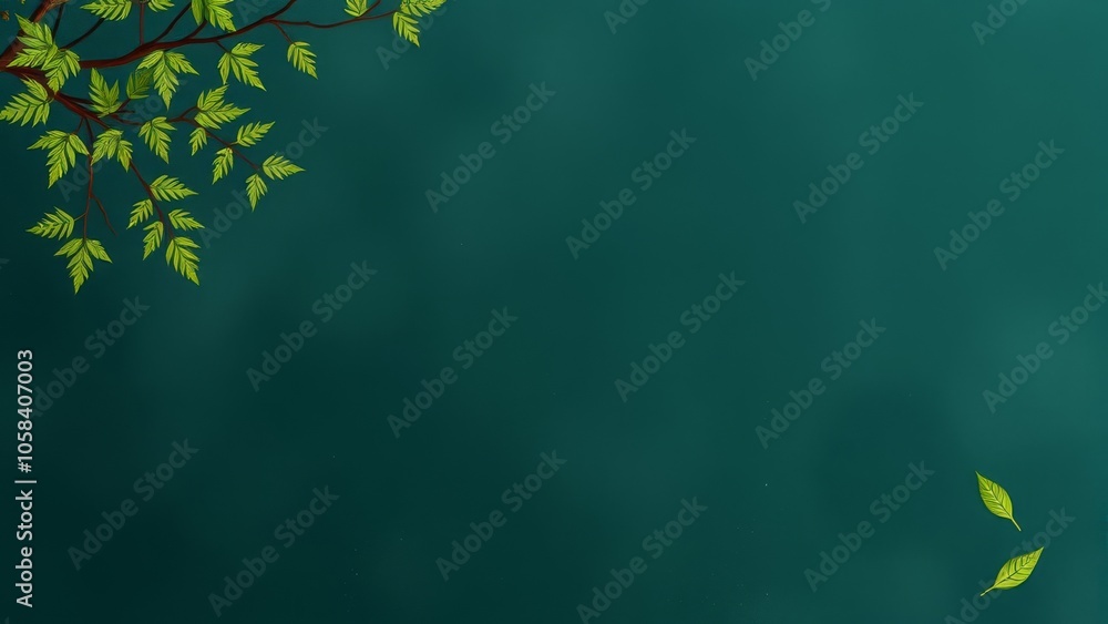 Poster dark green background with leafy branches. simple and elegant nature-inspired design