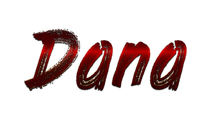 3D blood red design of French name Dana on white background.	