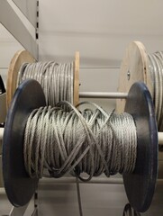 coil of steel wire, metal cable, cable , wire,  bobbin with wire