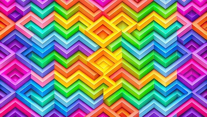 Fototapeta premium Geometric rainbow wallpaper with interlocking shapes in different bright colors including pink blue green yellow and purple, abstract geometry, shape design, modern design, contemporary wallpaper