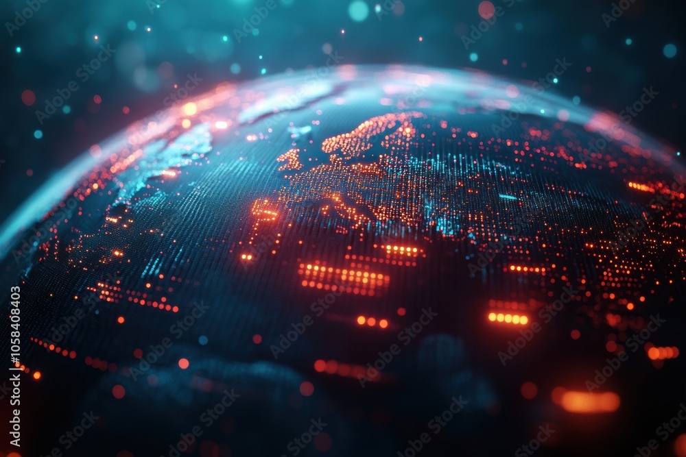 Poster a futuristic globe is illuminated with connected data points, representing a digital network