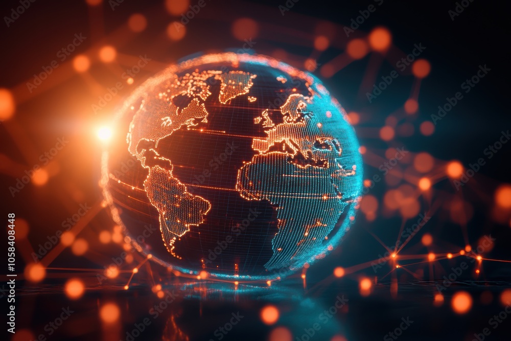 Poster a futuristic globe is illuminated with connected data points, representing a digital network