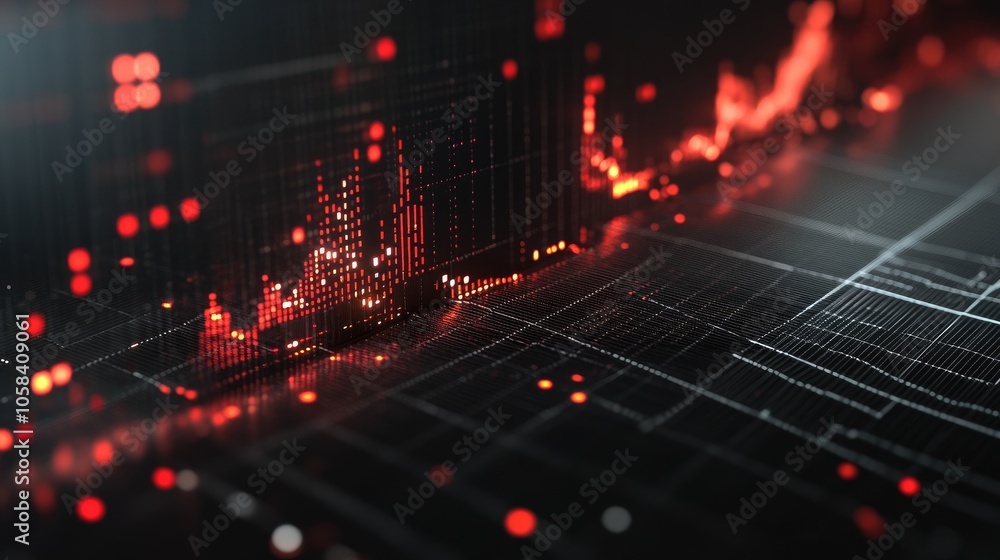 Poster abstract data visualization with graph lines and lights