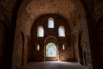 Fototapeta premium Old Monastery of San Juan de la Peña, Romanesque art and the first royal pantheon in Aragon in Huesca, Spain