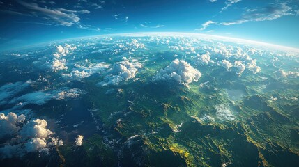 Fototapeta premium Aerial view of Earth showcasing lush landscapes and clouds.