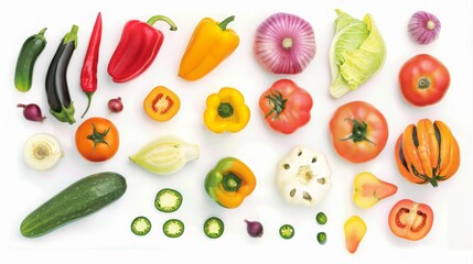 Fresh Vegetable Flat Lay on White Background, Top View with Copy Space for Text or Banner Design, Ideal for Food Concept and Healthy Lifestyle Promotion, High-Resolution Image for Commercial Use